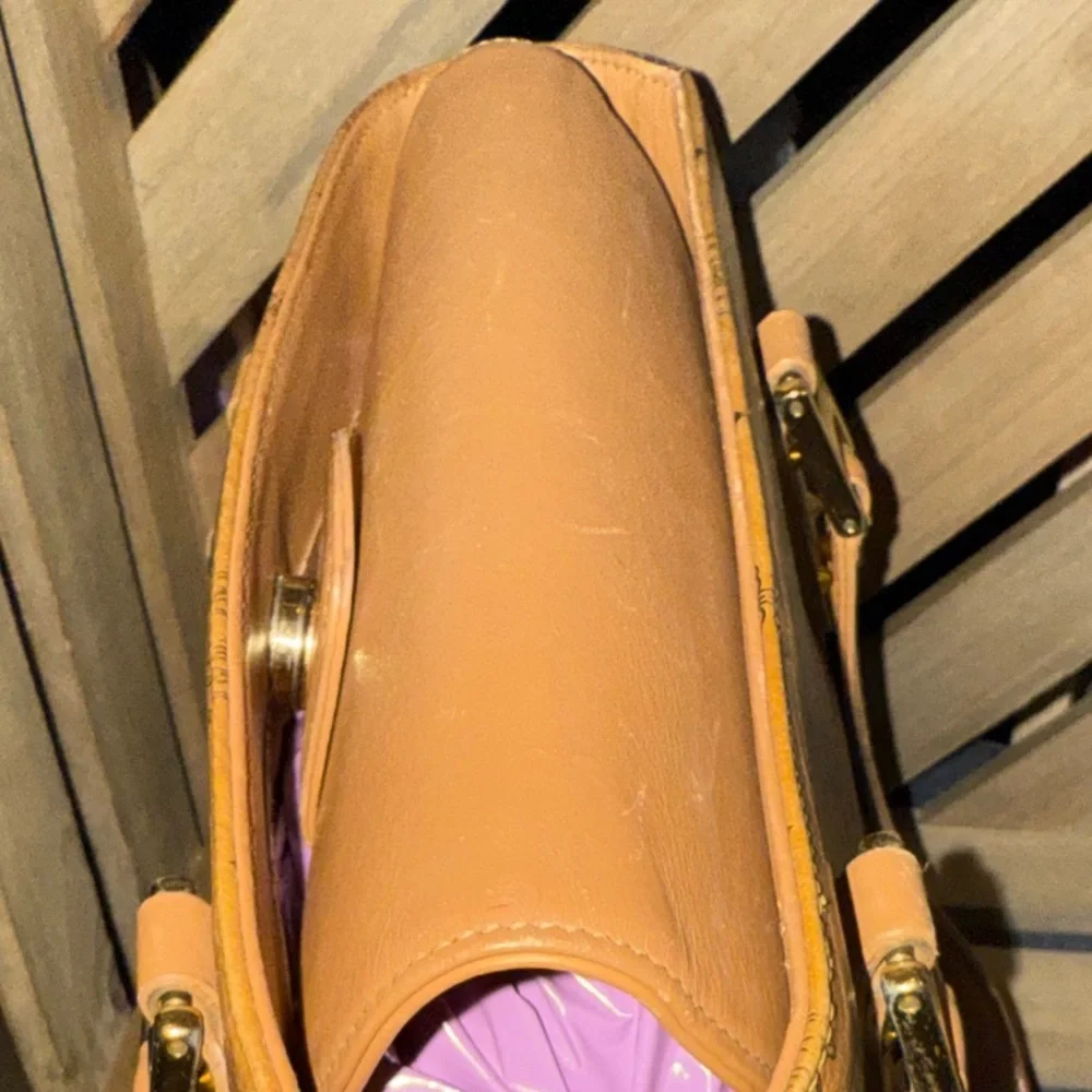 MCM Mini Cognac Leather Tote with Logo Pattern - Picture 7 of 16